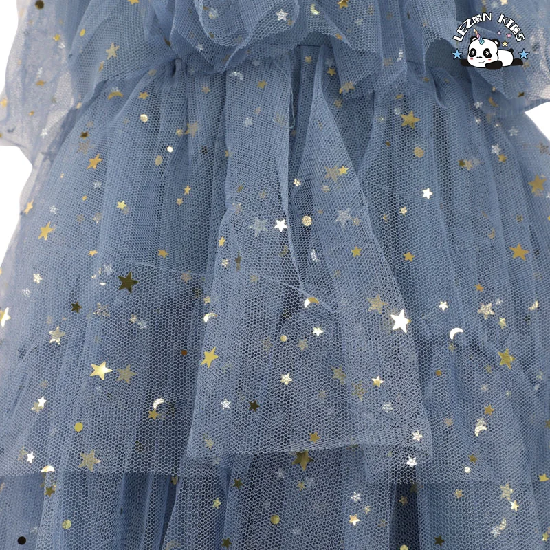 LEZONKIDS - Summer Clothing Shining Layered Gauze Ball Gown Cake Girl Dresses for Wedding Pageant Party